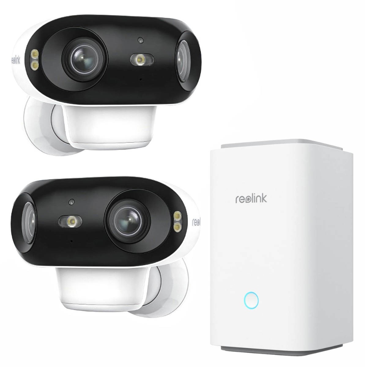 2x Reolink Argus Series B740X 4K Dual-Objektiv WLAN Überwachungskamera & 1x Reolink Hub 1 Sicherheitszentrale - Komplettset für Videoüberwachung