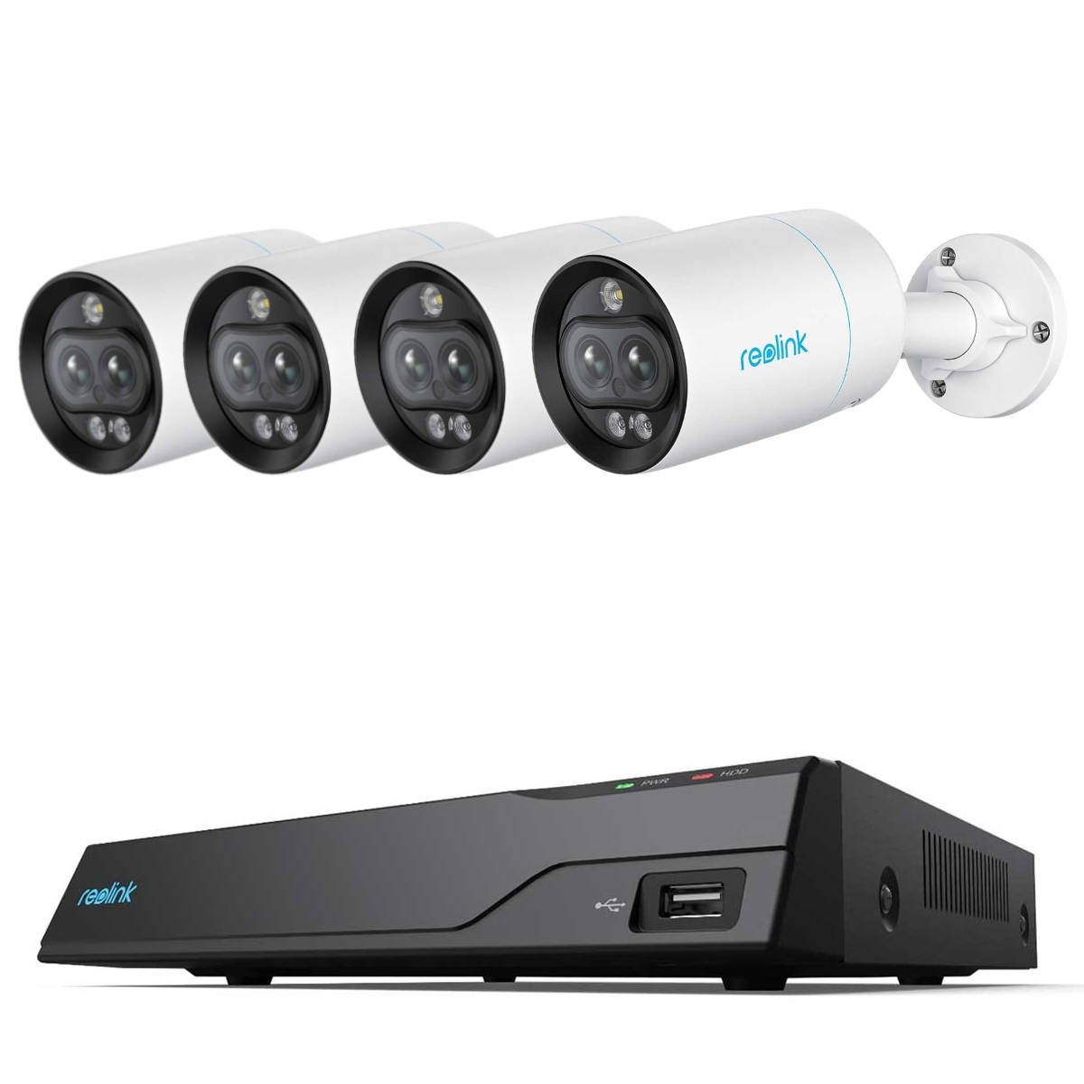 Reolink NVS8 8-Kanal Netzwerkrekorder inkl. 2TB und 4x Reolink P330M Intelligente 4K PoE Kamera mit zwei Objektiven - Komplettset für Videoüberwachung
