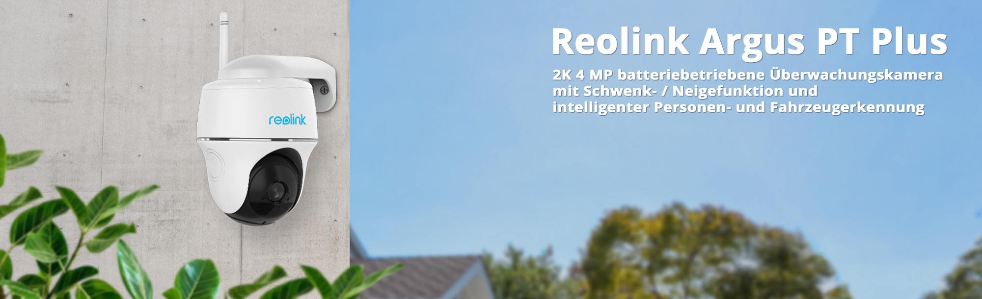 Reolink Argus PT Plus 100% drahtlose WLAN IP 4 MP Überwachungskamera mit  Akku, Schwenk- und Neigefunktion und intelligenter Personen- und  Fahrzeugerkennung, inkl. 64 GB MicroSD-Karte 6975253980444