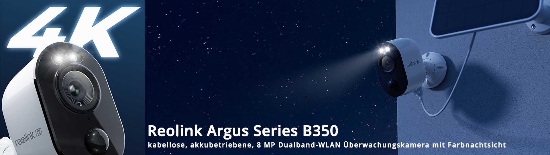 Reolink Argus Series B350 kabellose, akkubetriebene, 8 MP Dualband-WLAN Überwachungskamera