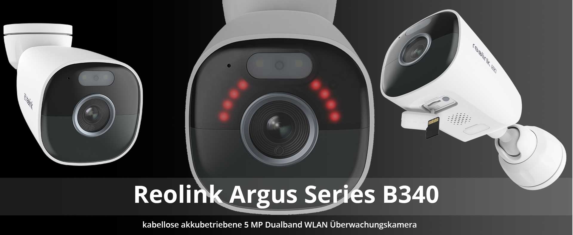 Reolink Argus Series B340 kabellose akkubetriebene 5 MP Dualband WLAN Überwachungskamera